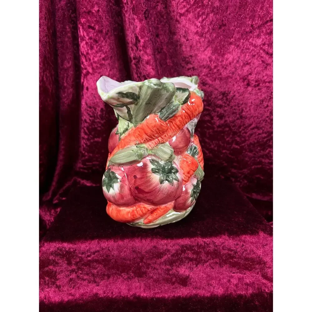 Vintage Ceramic Pitcher - Hand Painted 3D Vegetable Relief - World Bazaar Inc